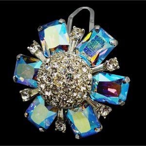 Stunning Vintage Signed Jomaz Rare Mirrored Ab Rhinestone Domed Brooch (A1099)